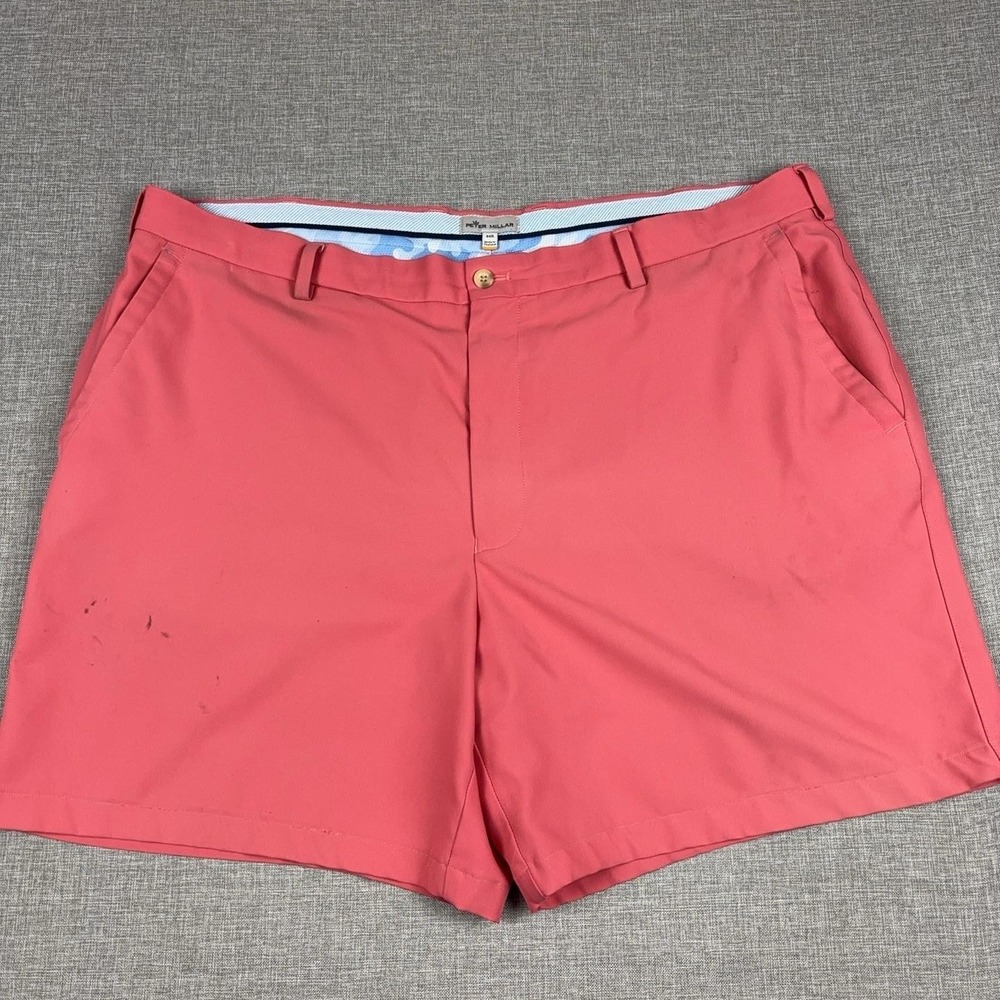 Peter Millar Shorts Mens 44 Pink Microfiber Chino 9 Inseam Flat Front Casual